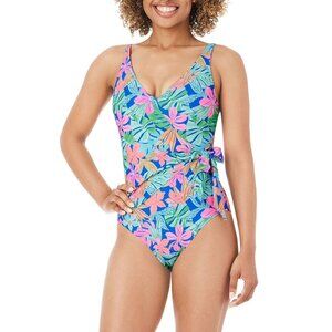 NEW Member's Mark Women's Wrap-Style One-Piece Swimsuit Tropical